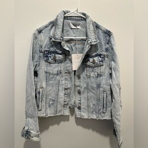 KANCAN Light Blue Distressed Denim Long Sleeve Jacket NWT Size Large